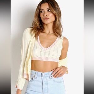 NWT For Love And Lemons Yellow And Pink Cropped Top Size XXS $77 Revolve